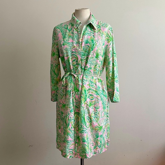 Lilly Pulitzer Pilar Linen Mandevilla Baby Fins Flippers Tunic Dress Small $218 - Picture 2 of 7